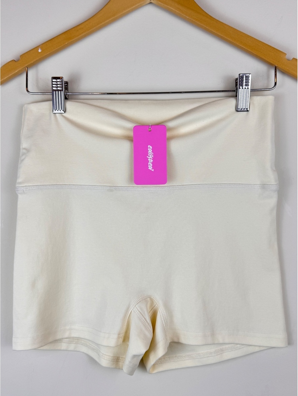 Edikted Foldover Micro Shorts Yellow Cream Cotton Stretch Y2K Size Small NWT